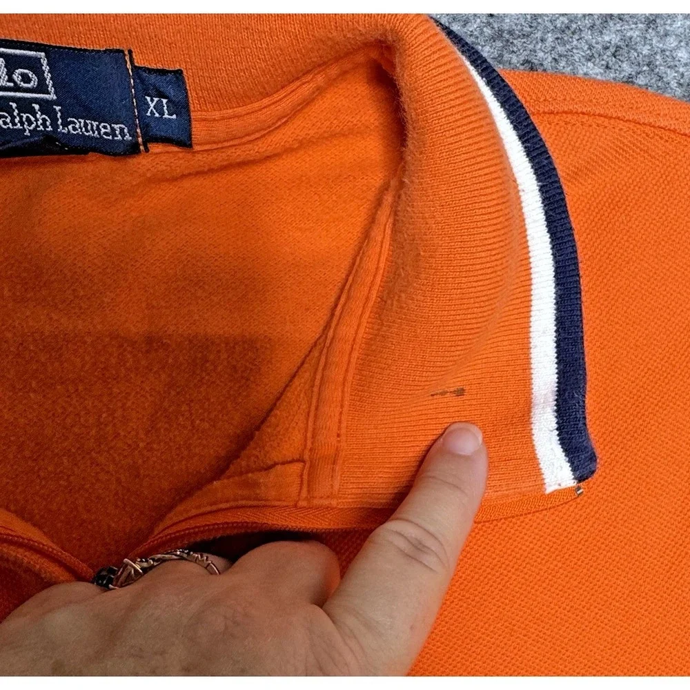 Polo Ralph Lauren Shirt Mens XL Orange Long Sleeve 1/4 zip Pocket Vntg